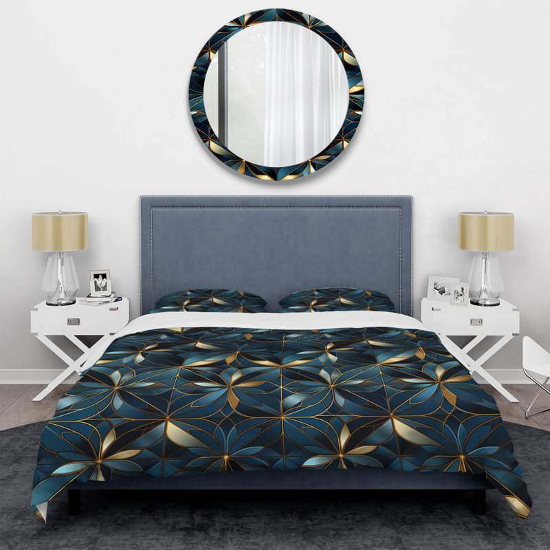 Ensemble de housse de couette bleu Quantum Mosaic Vision, Housse de couette pour grand lit et 2 taies décor