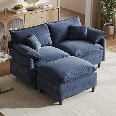 73'' Comfy L Shaped Sectional Modular Cloud Loveseat Sofa With Ottoman, Tool-free Easy Assembly Corduroy Couch For Small Space