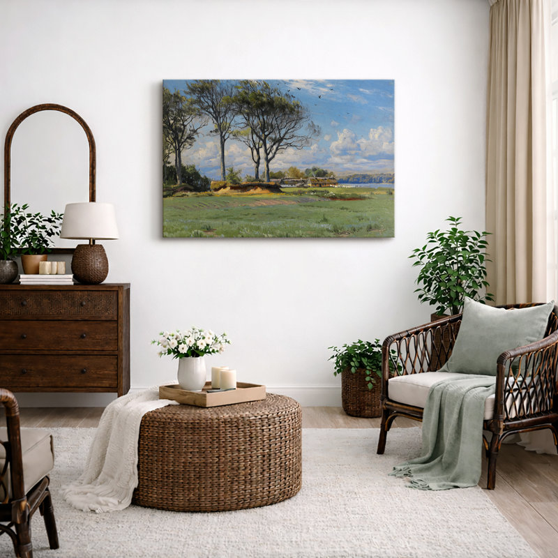 Illustration de paysage de prairie côtière, images de salon, impression sur toile encadrée sur toile., H 16 po x l 24 po