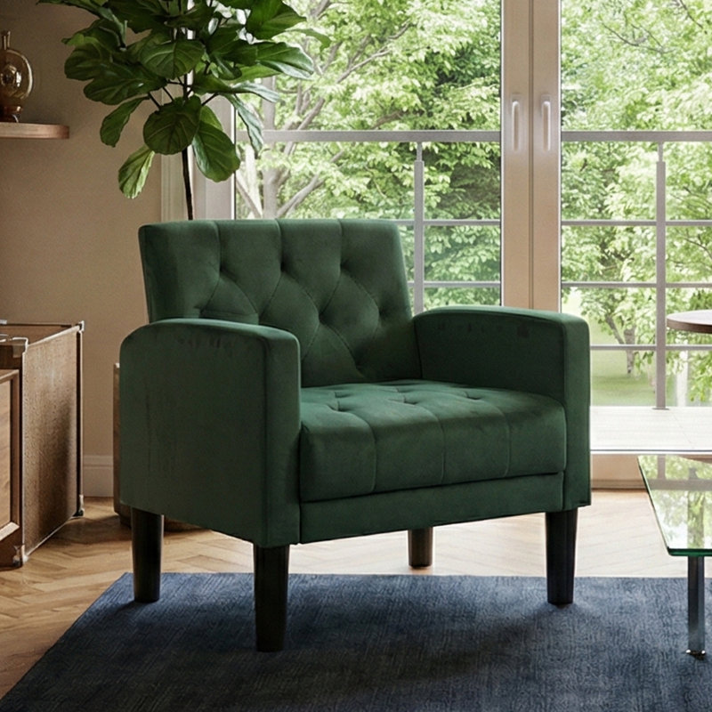 Armchair Modern Accent Chair Comfy Upholstered Seats Armchairs for Living Room Bedroom Dining Room, 1, Green Velvet