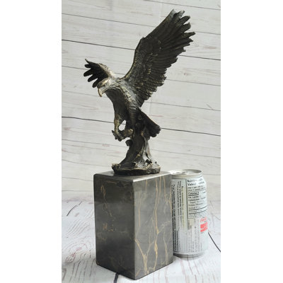 Jeyren American Bald Eagle Holding Fish Bronze Sculpture Statue On Marble Base Signed Original 14 Inches X 8 Inches