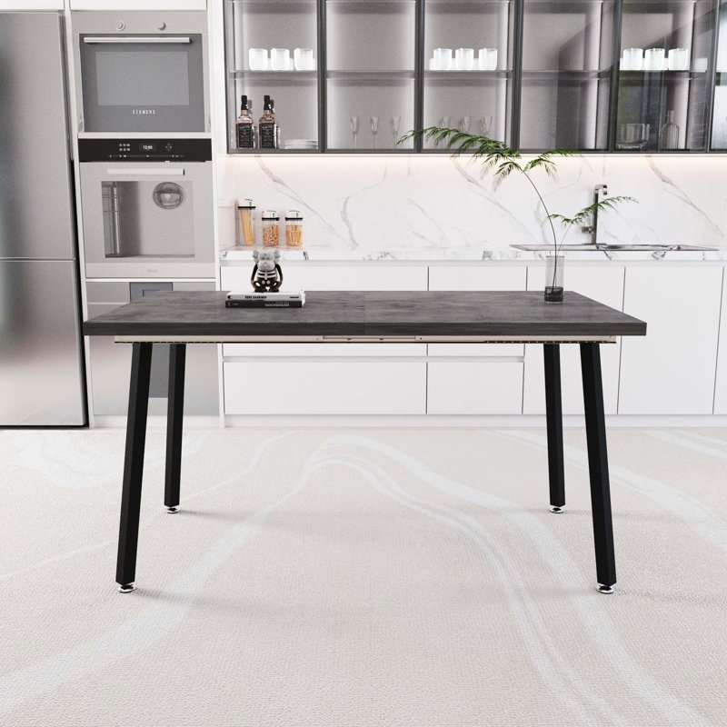 Table de salle à manger extensible de 55,12 à 70,87 pouces, table rectangulaire en bois aggloméré gris de style industriel médiéval avec pieds en métal noir pour la cuisine à domicile