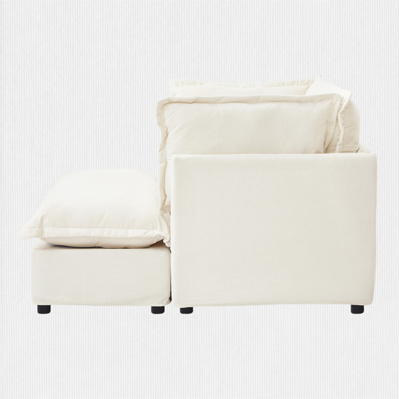 Accent Chair with Movable Ottoman, Beige