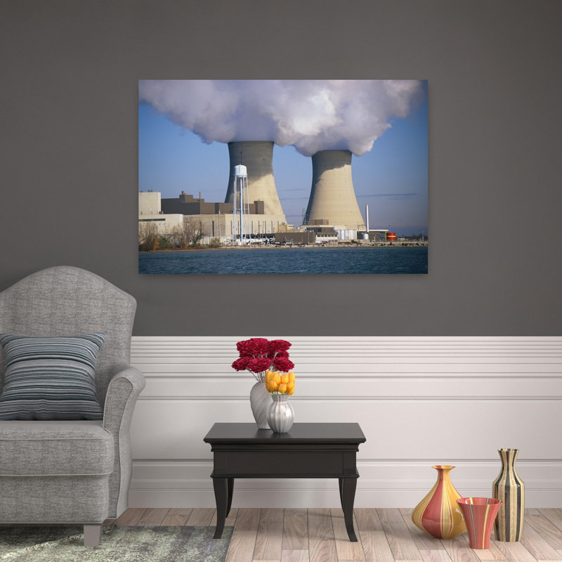 Nucléaire, plante, paysage industriel abstrait, art mural, H 32 po x l 48 po