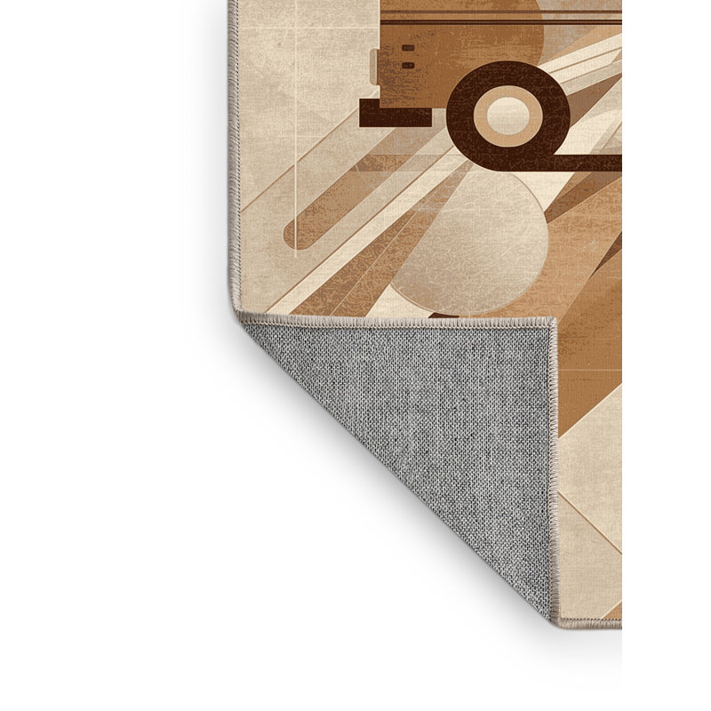 Machine Washable Vehicles And Transportation Ice Cream Truck Modern Abstract Rug in Beige – Beige Binding, 2x5