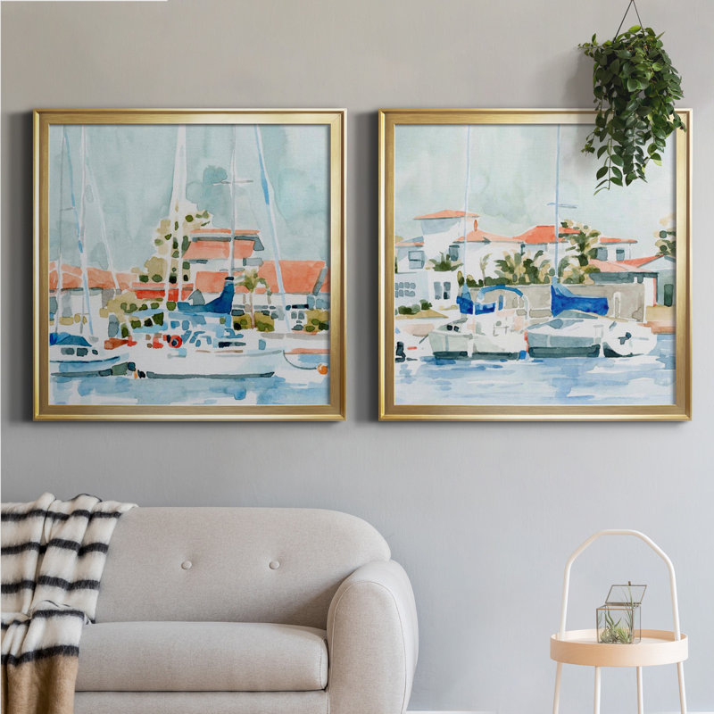 Beach Town Summer I Beach Town Summer I - Ensemble de 2 cadres photo, Toile encadrée, H 34,5 po x l 69 po, Doré