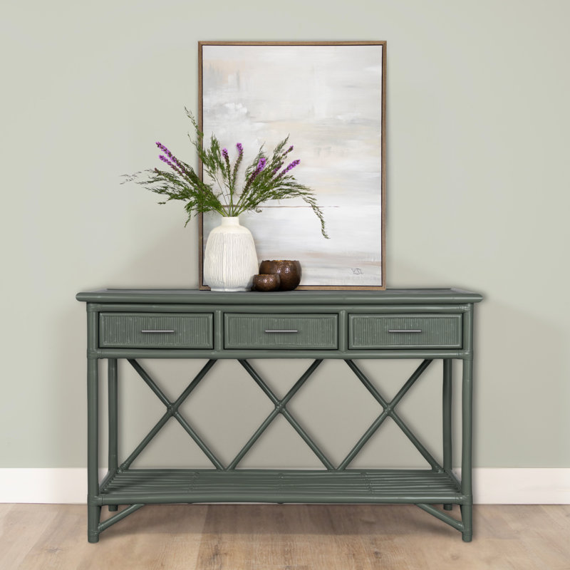54'' Wide 3 Drawer Rattan Wood Sideboard, Evergreen