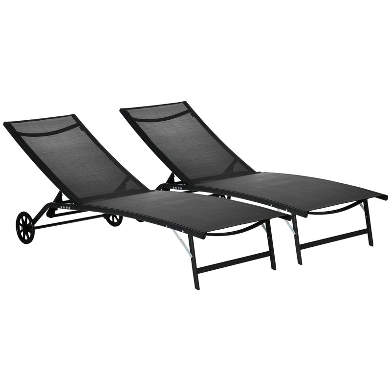 Outsunny Outdoor Chaise Lounge, 2 Piece Lounge Chair With Wheels, Tanning Chair With 5 Adjustable Positions For Patio, Beach, Yard, Pool