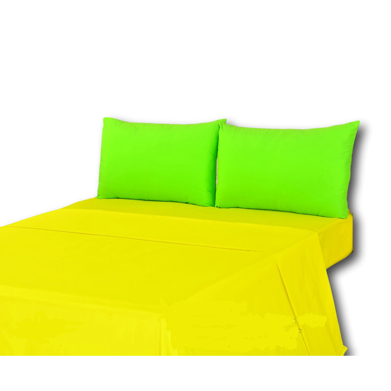 Cotton Jersey Knit Sheet Set, King Sheet Set + Fitted Sheet + 2 Pillowcases, Yellow/Green