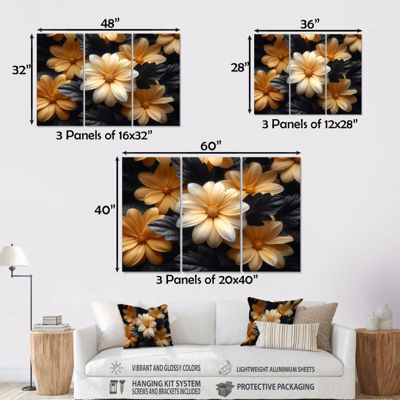 Ensemble de salon art mural jaune et blanc Fusion Mums II - Mums, H 28 po x l 36 po x P 1 po