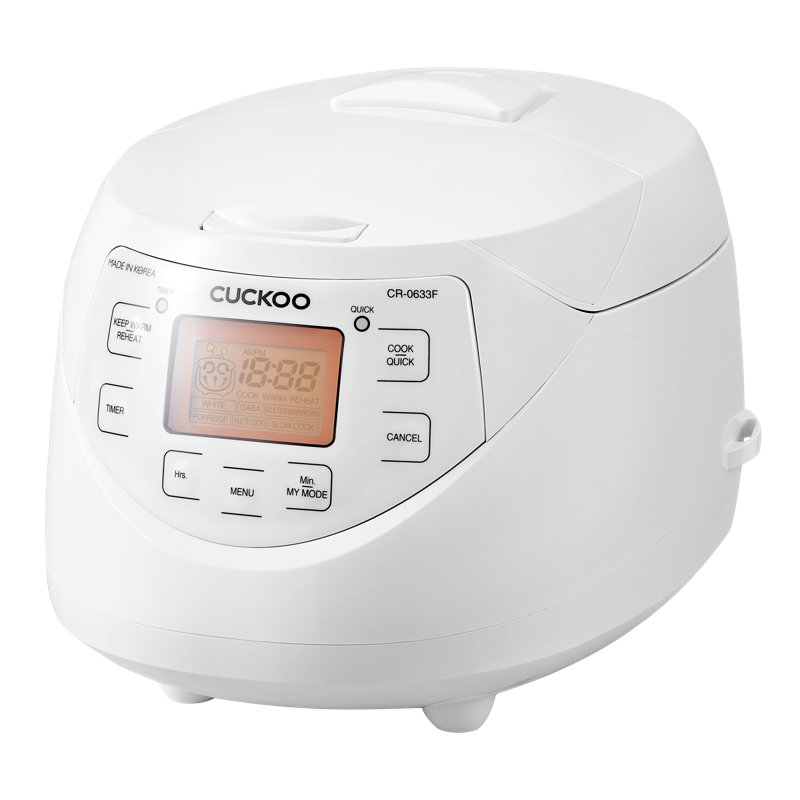 Cuiseur à riz CUCKoo Micom 6 tasses non cuites / 12 tasses cuites, cuiseur à riz Fuzzy Logic coréen avec minuterie préréglée et maintien au chaud, cuiseur à vapeur polyvalent avec fond intérieur antiadhésif, blanc (CR-0633F)