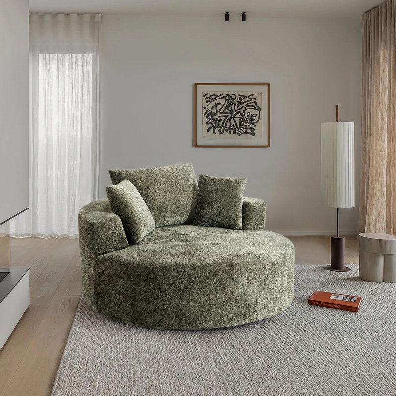 Round Accent Chair, 360 Swivel Chenille Barrel Chair, Fluffy Modern Sleeper for Living Room, Bedroom, Reading Room and Lounge