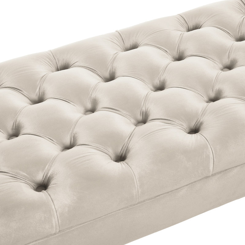 Banc rembourré pour la chambre à coucher - Tissu d'ameublement à boutons longs en velours violet, Champagne