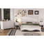 Ensemble de chambre à coucher de style rétro 4 pièces, lit plateforme grand avec un design élégant, table de chevet et commode avec poignée en métal-1951370426