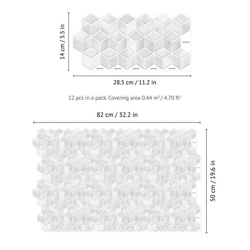 Bulverde Stone Hexacube Wall Tile Sticker, Grey
