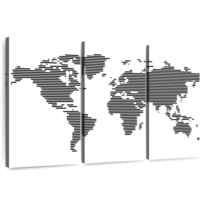 Carte du monde Aliaz BW Stripes, H 36 po x l 57 po