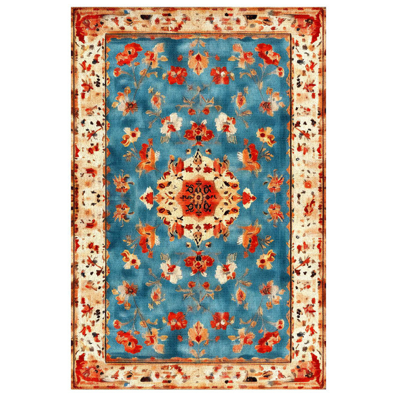 Larissa Collection Digital Print Cotton-Polyester Blend Rug – Teal & Red, Rectangle 3'4" x 6'7"