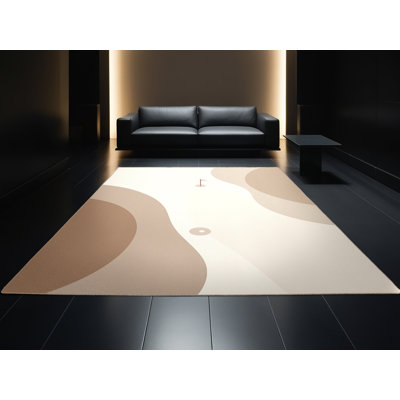 Machine Washable Hambrook Golf Putting Scene Minimalist Rug in Beige – Beige Binding
