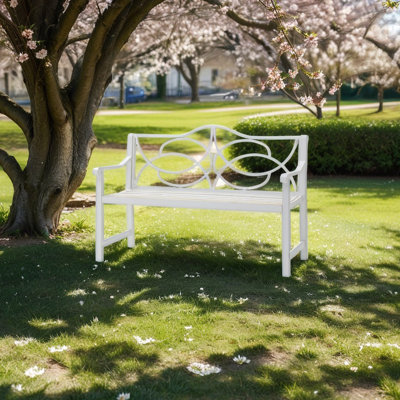 Banc de patio blanc pour l'extérieur - Structure en métal robuste avec accoudoirs, antirouille, pouvant accueillir 2 à 3 personnes, installation simple dans le jardin et protection contre la rouille, facile à utiliser