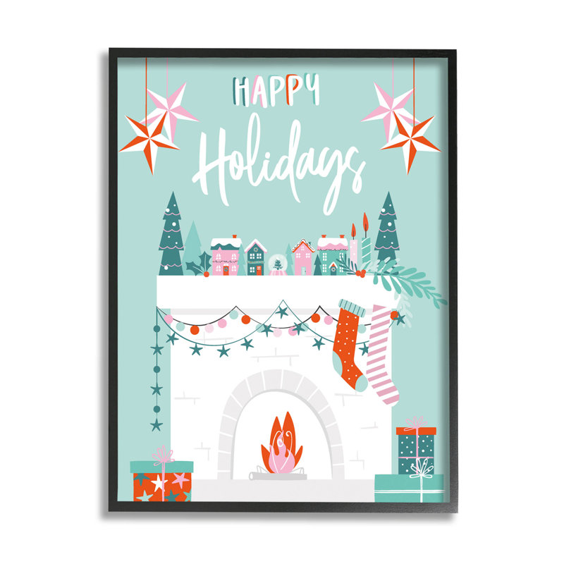 Joyeuses fêtes manteau de fête at-110, Giclée encadrée noir minuit, H 14 po x l 11 po x P 1,5 po