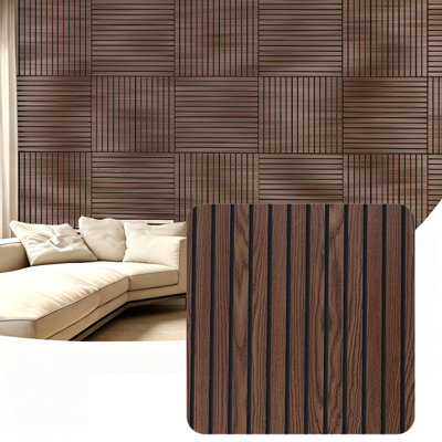 Acoustic Wall Panels, 3 Pack 60x60cm Self Adhesive Wall Panel Decorative, Sound Absorbing Wooden Slatted 3D, for Decorative Wall Panels, Living Room, Bedroom, Office