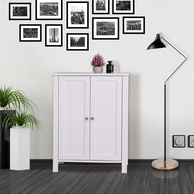 White Wooden Living Room Cabinet with Adjustable Shelving