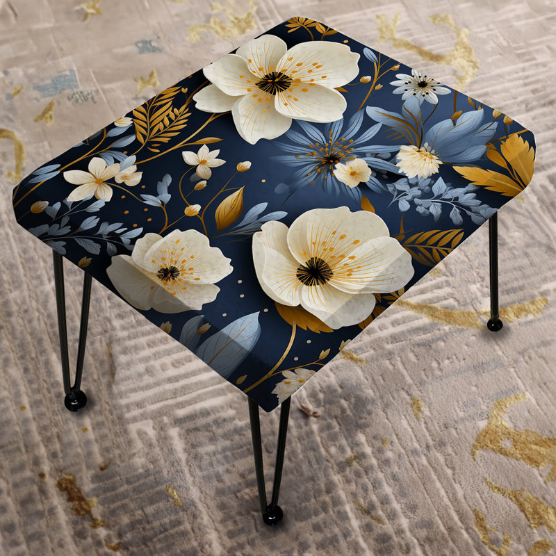 Blue And White Plants Tranquility - Floral Rectangle Ottoman