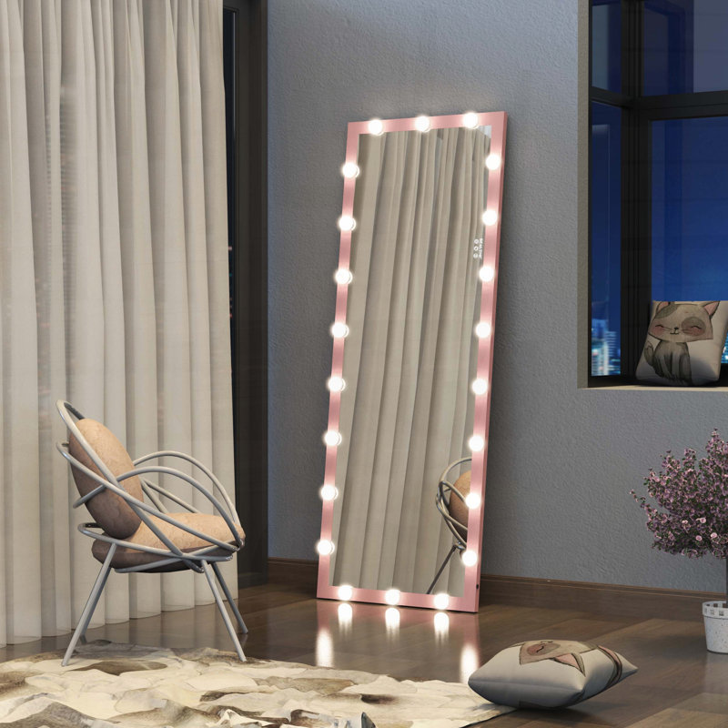 Miroir Hollywood avec lumières - cadre rose