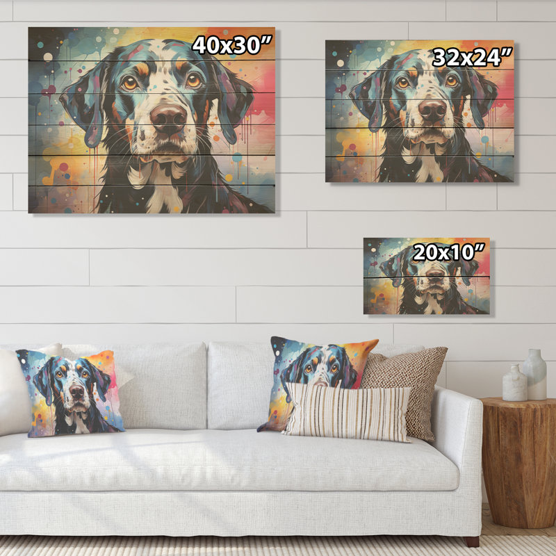 Dalmatian Dots I - Dog Wood Wall Art On Natural Pine Wood, 30" H x 40" W