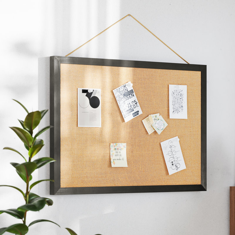 Mattson Commercial Wall Mount Framed Linen Board with Included Wooden Push Pins, Black, 30" x 20"