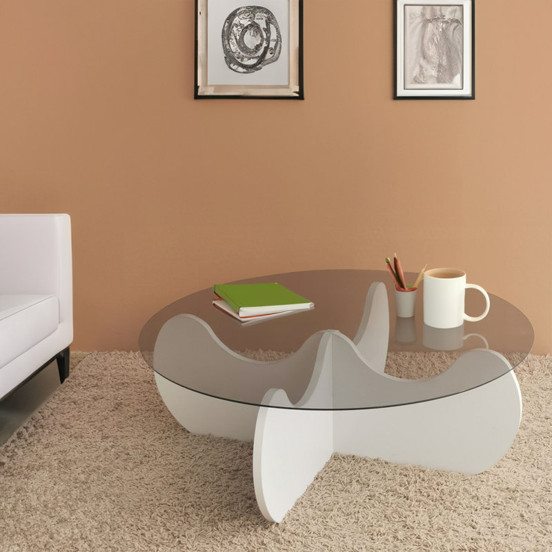 Modern Coffee Table with 100% Tempered Glass Top, White, 35.4 x 11.8 x 35.4 Inches | Sturdy 100% Melamine Coated Particle Board Frame, Stylish Design for Living Room & Contemporary Décor, Easy Assembly