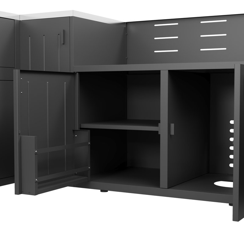 Îlot de cuisine 3 pièces pour l'extérieur avec armoires de barbecue, évier de bar et comptoir en acier inoxydable 304, station de divertissement pour la cour arrière