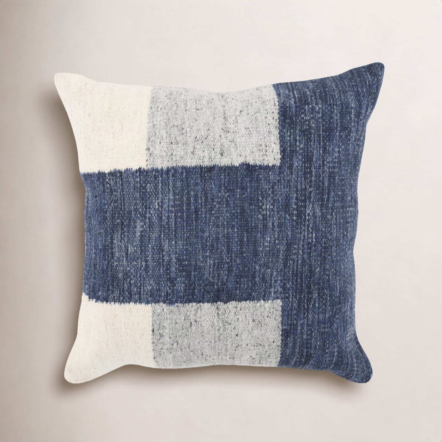 Throw Pillow, 22"H x 22"W, Blue/White/Gray, Square