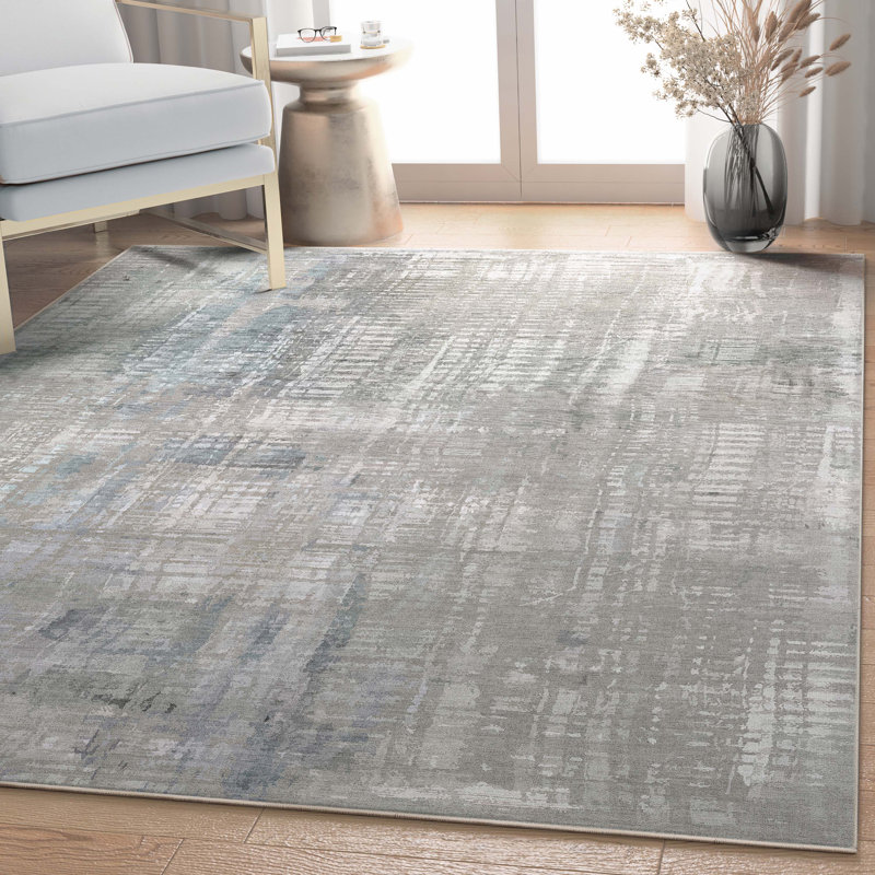 Tapis bleu à tissage plat Nuzzo Bauhaus, Rectangle 7 pi 7 po x 9 pi 10 po