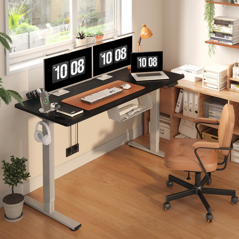 Adjustable Standing Desk, Whole-Piece Desktop, Black/Gray, 60" W x 24" D