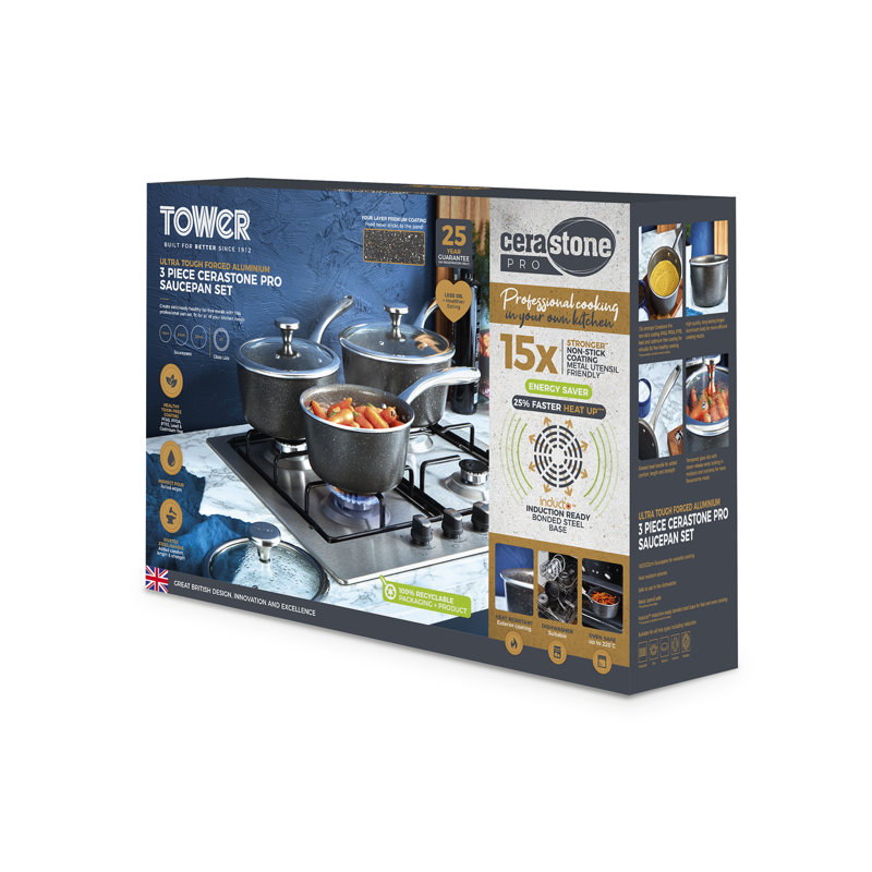 Tower T900200 Cerastone Pro Forged Aluminium Saucepan Set with Non-Stick Coating, Graphite
