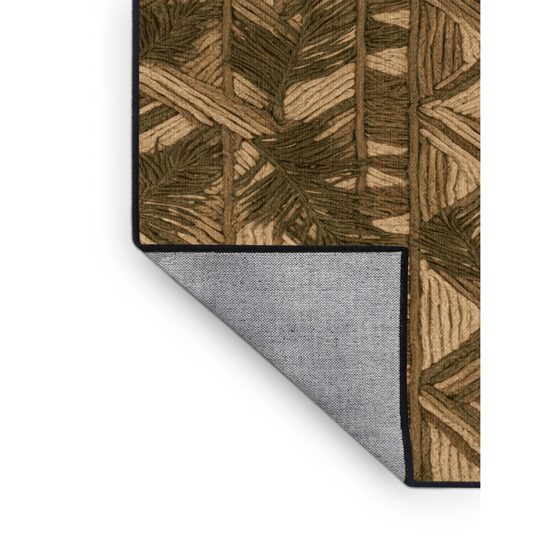 Tapis botanique brun lavable à la machine, Rond 8 pi