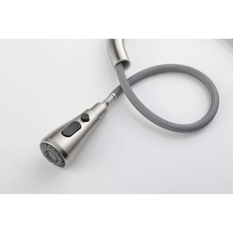 Robinet de cuisine à poignée simple en nickel brossé - Robinet d'évier à grande arche en acier inoxydable pour un nettoyage sans effort avec fonction de duvet pratique