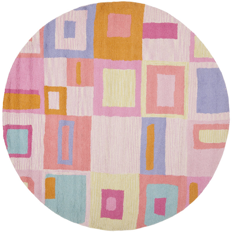 Tapis rose / bleu / orange en laine / coton touffeté à la main Krystyna, Rond 6 pi