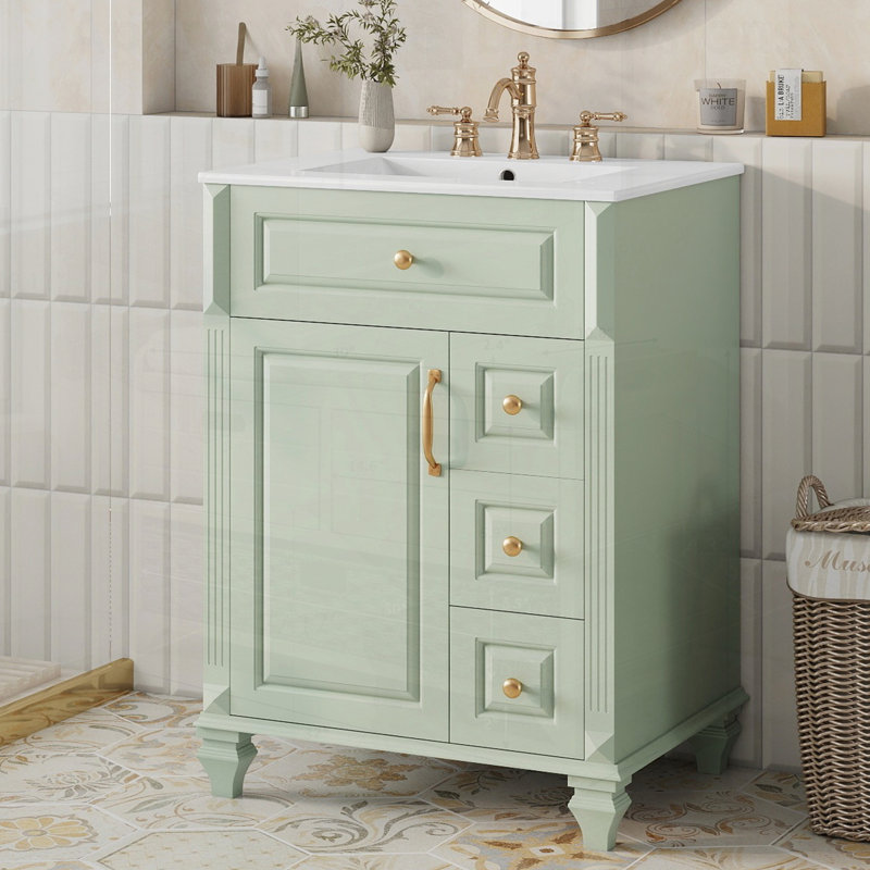 Green Freestanding Bathroom Vanity with Sink, Flip-Out Drawer, and Ample Storage for Modern and Elegant Bathrooms