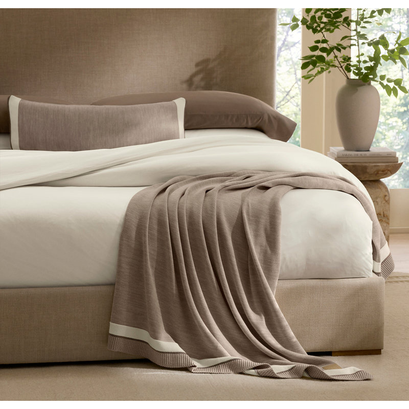 Court Knitted Throw Blanket, Heathered Oatmeal