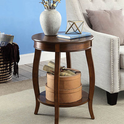 Graceful Walnut Round Side Table With Bottom Shelf For Practicality Wood Stylish