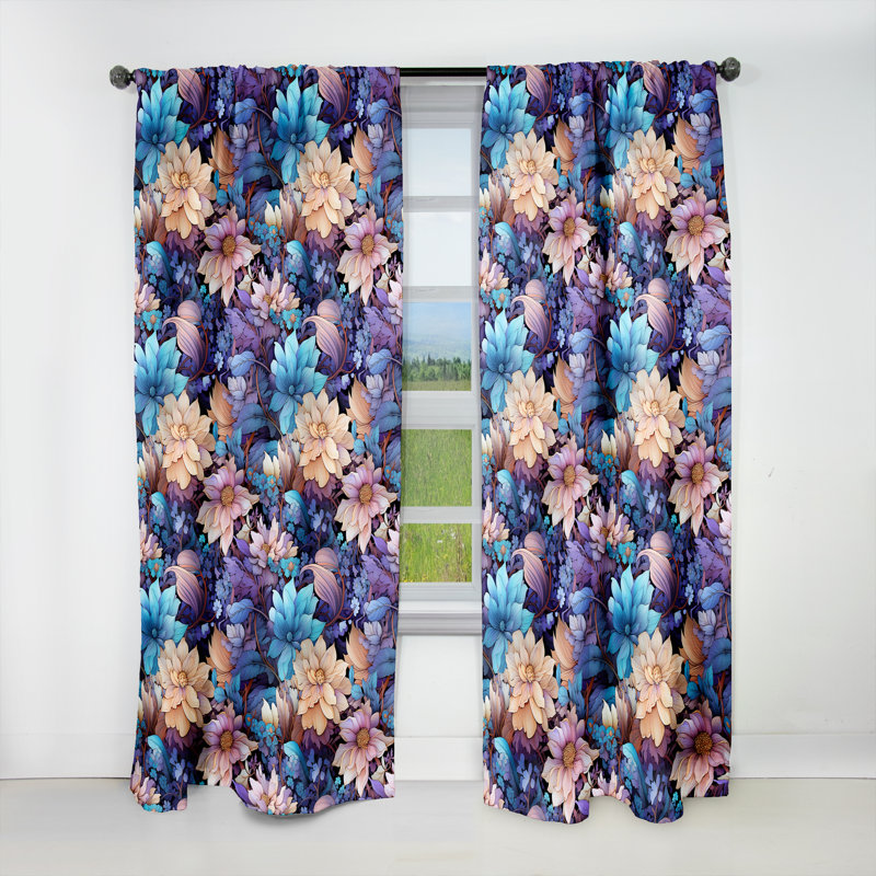 Pivoines célestes bleues Stellar Pure I - panneaux de rideaux floraux, L 52 po x L 108 po