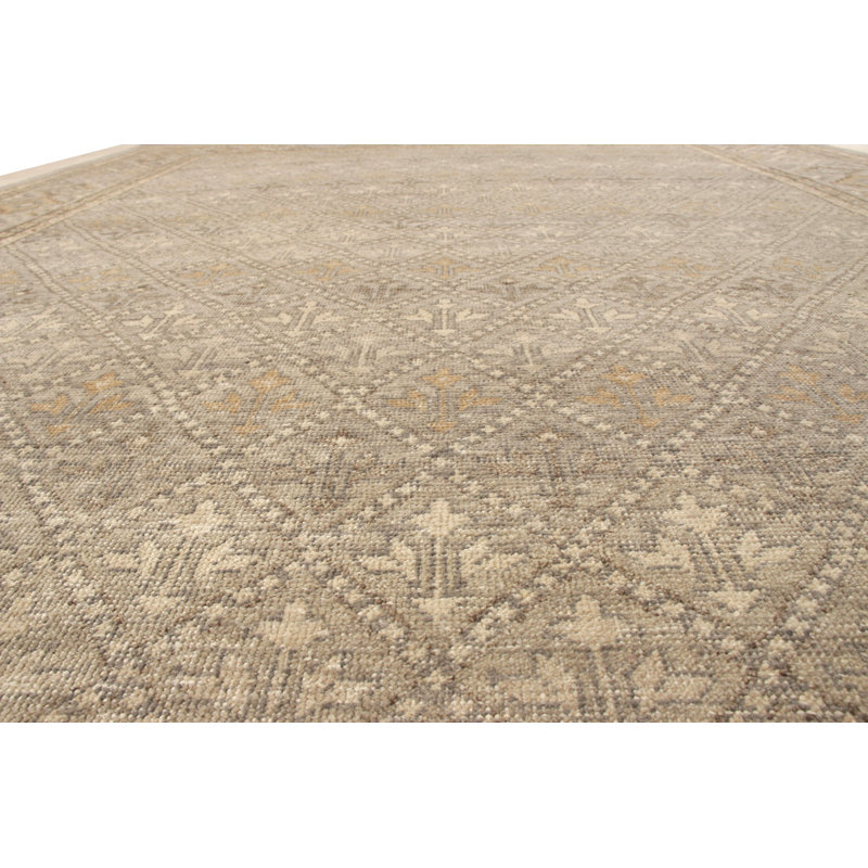 Distressed Homage Hand Knotted Wool Geometric Area Rug, Runner 3' x 8'