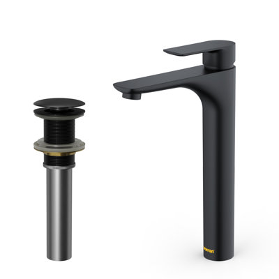 Karran Kayes Single Handle Single Hole Vessel Bathroom Faucet With Matching Pop-up Drain