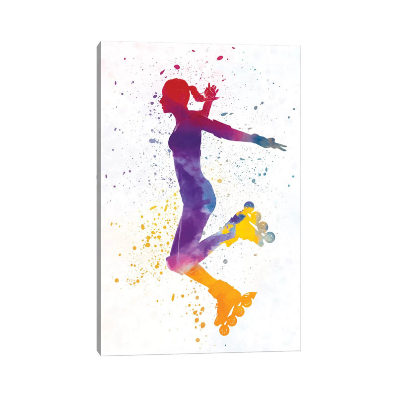 Woman in Roller Skates in Watercolour III 1 Piece Wrapped Canvas Painting