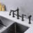 Matte Black Bridge Kitchen Faucet Featuring Dual Handles & Pull-Out Side Spray, 360-Degree Rotating High Dispersing, Rust-, , Leak-, Brass Fabricated With Two Outflow, Constructed