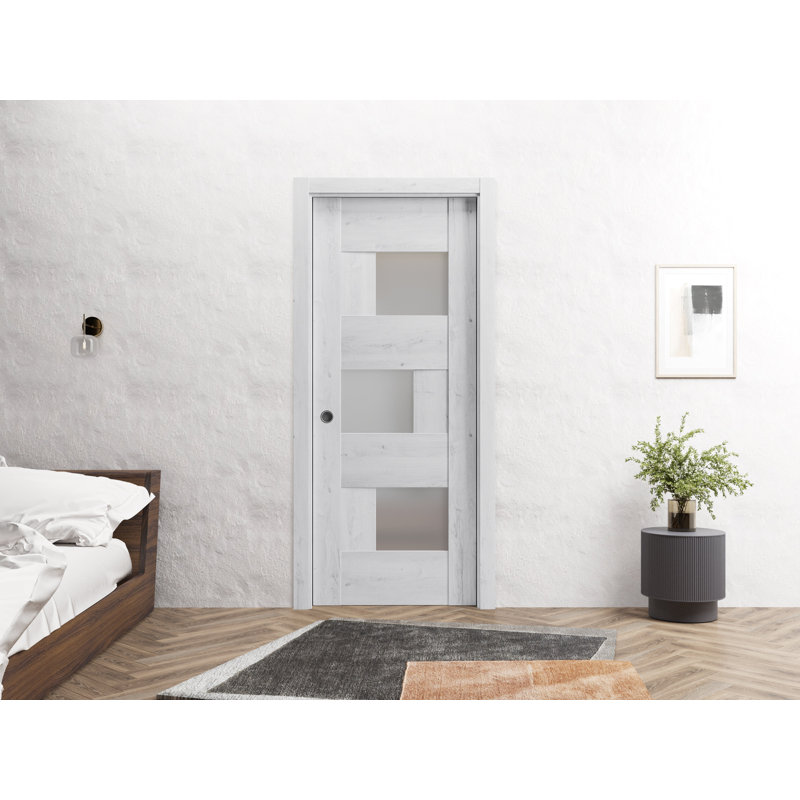 Panneau de porte de grange à dalle | Sete 6933 avec verre givré | Portes intérieures robustes avec finition, 42 po x 84 po
