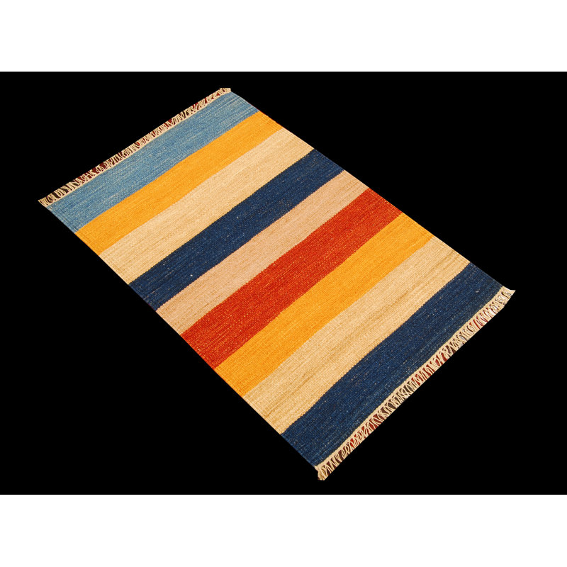 Peasnell Rectangle 60 cm x 90 cm Striped Hand Loomed Kilim Area Rug