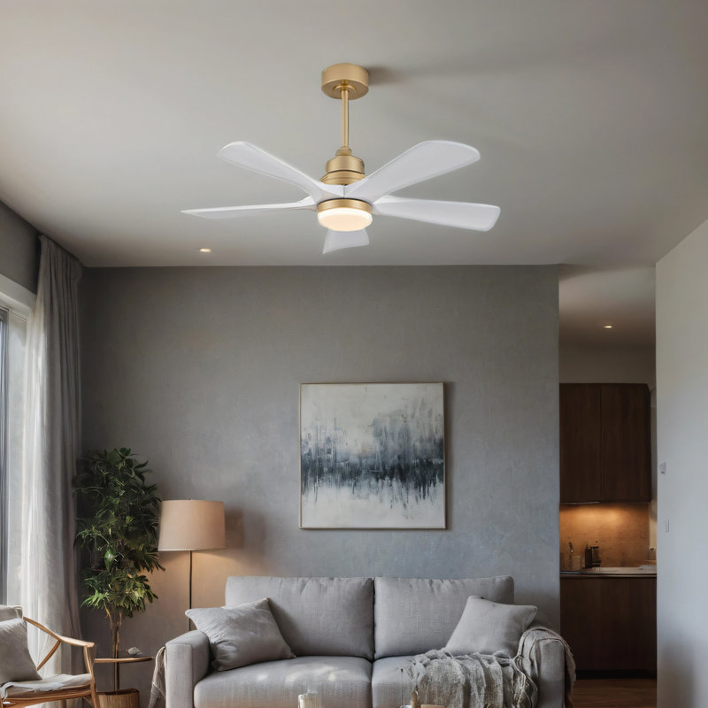 Hot sales Ventilateur de plafond intérieur de 42 pouces avec lumière à DEL à intensité variable et 5 pales en bois massif avec moteur à courant continu réversible